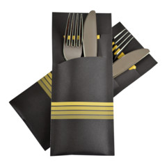 28080x Pochetto Bestecktaschen 200x85mm schwarz gelbe Streifen inkl Serviette