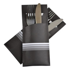 28080x Pochetto Bestecktaschen 200x85mm schwarz weiße Streifen Serviette weiß
