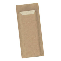 Preview: 50x Pochetto Bestecktaschen 200x85mm PURE Natronkraft mit Serviette braun 