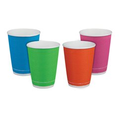 25x Pappbecher Heißgetränkebecher doppelwandig Farbmix geriffelt 300ml 330ml