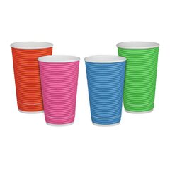 25x Pappbecher Heißgetränkebecher doppelwandig Farbmix geriffelt 400ml (max 500ml)