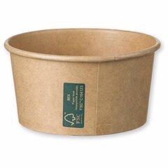 Preview: 50x Eisbecher Feinkostbecher aus Kraftpapier FSC® rund 140ml braun mit Deckel