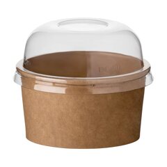 50x Eisbecher aus Kraftpapier FSC® rund 140 ml braun mit transparentem Domdeckel