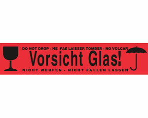 Preview: (EUR 0,02/m-EUR 0,04/m) Klebeband Warnband 50mmx66m rot Aufdruck VORSICHT GLAS
