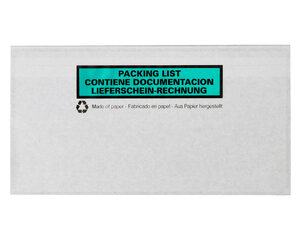 100x Dokumententaschen aus Recyclingpapier Lieferschein/Rechnung transparent DIN Lang 