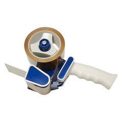 1x Handabroller weiß und blau mit Andrucklasche und Rollenbremse für 66m x 50mm Packband