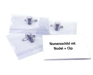 100x Ausweishalter Namensschildhalter mit Kombi-Clip + Nadel 40x75mm