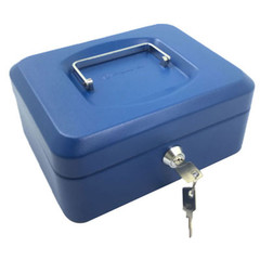 Preview: Geldkassette aus robustem Stahl mit herausnehmbaren Münzfächern 200 mm blau