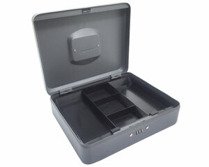 Preview: Geldkassette mit Zahlenschloss 300 mm herausnehmbare Münzfächer dunkelgrau