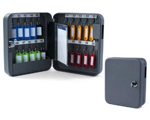 1x Schlüsselkasten für  20 Schlüssel inkl. Anhänger und seitl. Einwurfschlitz grau