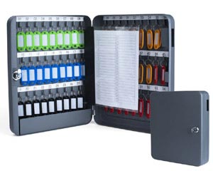 1x Schlüsselkasten für  54 Schlüssel inkl. Anhänger und seitl. Einwurfschlitz grau