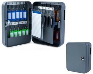 1x Schlüsselkasten für  30 Schlüssel inkl. Anhänger und seitl. Einwurfschlitz grau