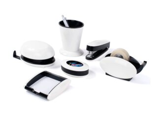 1x PAVO trendiges Schreibtischset 6-teilig Hochglanz schwarz/weiß