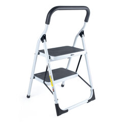 Preview: Trittleiter mit 2 Stufen aus Stahl bis 150kg belastbar weiß/schwarz
