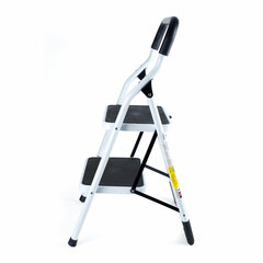 Preview: Trittleiter mit 2 Stufen aus Stahl bis 150kg belastbar weiß/schwarz
