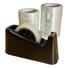 10x Tischabroller Set Klebebandabroller mit 12 Rollen Klebeband 25mm x 66m transparent