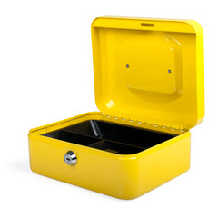 Preview: 12x Geldkassette aus robustem Stahl mit herausnehmbaren Münzfächern 200 mm gelb
