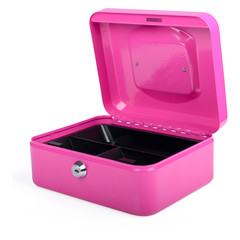 Preview: 12x Geldkassette aus robustem Stahl mit herausnehmbaren Münzfächern 200 mm rosa