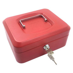 Preview: Geldkassette aus robustem Stahl mit herausnehmbaren Münzfächern 200 mm rot