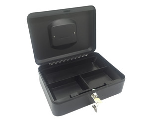 12x Geldkassette aus robustem Stahl mit herausnehmbaren Münzfächern 250 mm schwarz