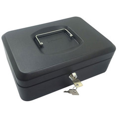 Preview: 12x Geldkassette aus robustem Stahl mit herausnehmbaren Münzfächern 250 mm schwarz