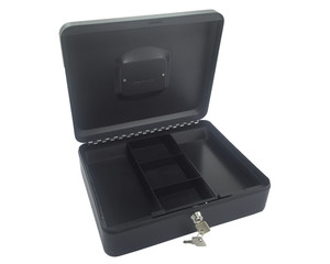 12x Geldkassette aus robustem Stahl mit herausnehmbaren Münzfächern 300 mm schwarz