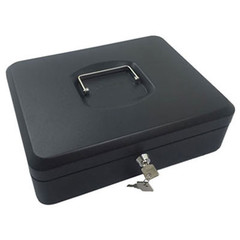 Preview: 12x Geldkassette aus robustem Stahl mit herausnehmbaren Münzfächern 300 mm schwarz