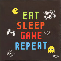 1000x Motivservietten 3-lagig 33x33 cm GAMER Motiv 'Eat Sleep Game Repeat'