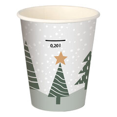 1000x Heißgetränkebecher Pappbecher "Tannenwald & Weihnachtsstern" 200ml mit Eichstrich 