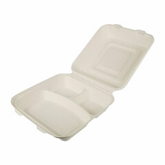 PAPSTAR Menüboxen aus Zuckerrohr 3-geteilt 8 x 24 x 24 cm weiss 