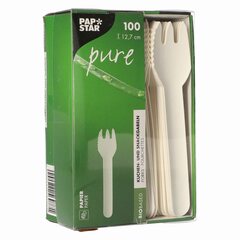 Preview: PAPSTAR 'pure' Kuchengabeln Snackgabeln aus Papier 12,7 cm FSC® weiss 