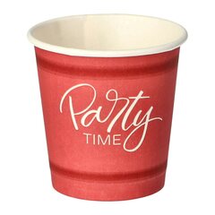 50x Pappbecher 5 cl rot 'Party Time' mit Biokunststoff PLA beschichtet
