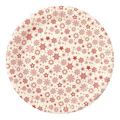 Pappteller rund Ø 23 cm weiss mit roten Schneeflocken 