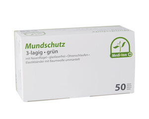 Preview: 100x Mundschutzmasken OP- medizinische Gesichtsmasken 3-lagig EN 14683 grün