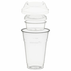 100x BIO Trinkbecher 400ml + Domdeckel+ 60ml Einsatzbecher stapelbar PLA