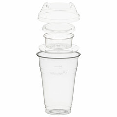 100x BIO Trinkbecher 400ml+Domdeckel+Einsatzbecher stapelbar Biokunststoff