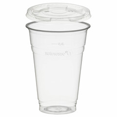 50x BIO Trinkbecher 400ml + Deckel flach ohne Loch aus Biokunststoff (PLA)