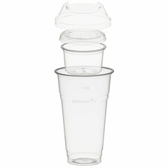 100x BIO Trinkbecher 500ml+Domdeckel+ 120ml Einsatzbecher stapelbar PLA