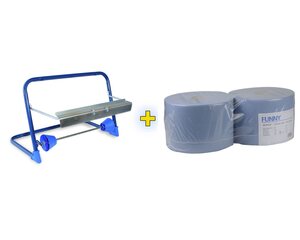 Preview: 1x Wandhalter für Putztuchrollen inkl. 2 x 22cm breite 1000 Blatt Rollen