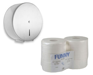 2x Toilettenpapier-Spender für Jumborollen silber Edelstahl inkl. 6 weiße Rollen