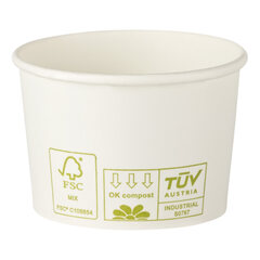 50x Bio Eisbecher Pappbecher 100% ohne Kunststoff 100ml Ø70 Höhe 45mm weiß