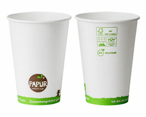 Preview: 100x Bio Automatenbecher Kaffeebecher PAPUR ohne Kunststoff 70,3mm Ø 180 ml