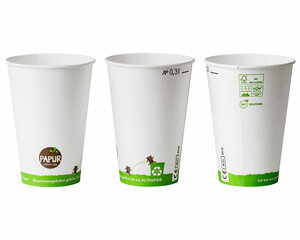 Preview: 100x Bio Kaltgetränkebecher Pappbecher PAPUR mit CE Eichstrich 300 ml