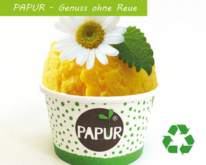 Preview: 50x Bio Eisbecher Pappbecher PAPUR 100% ohne Kunststoff 100ml Ø70 Höhe 45mm