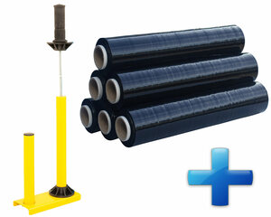 Sparset 6 Rollen Handstretchfolie Handwickelfolie schwarz mit Abroller B'STAR