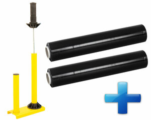 Sparset 2 Rollen Handstretchfolie Handwickelfolie schwarz mit Abroller B'STAR