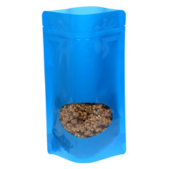 500x Standbodenbeutel PET blau glänzend mit Fenster 160x270x80mm 750 ml