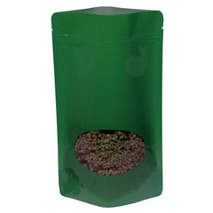 500x Standbodenbeutel PET dunkelgrün glänzend mit Fenster 180x290x90mm