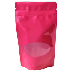 2000x Standbodenbeutel PET pink glänzend mit Fenster 110x185x65mm 250ml
