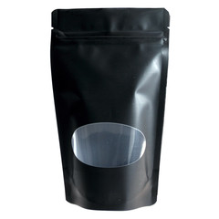 2000x Standbodenbeutel PET schwarz matt mit Fenster 110 x 185 x 65mm 250ml